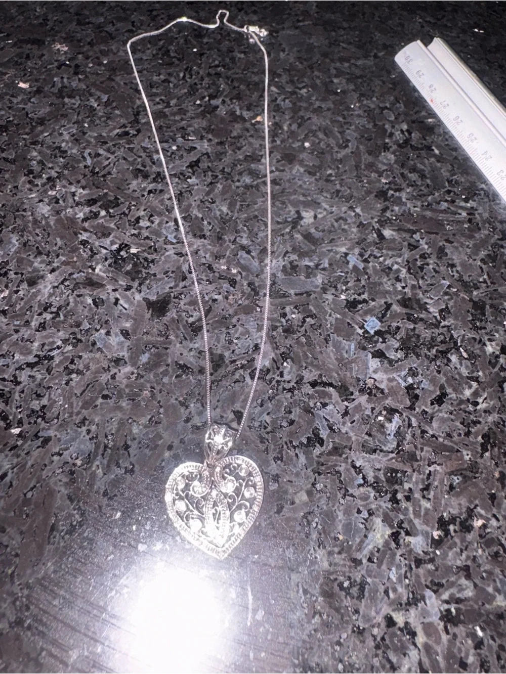 Silver White 14k gold filigree heart